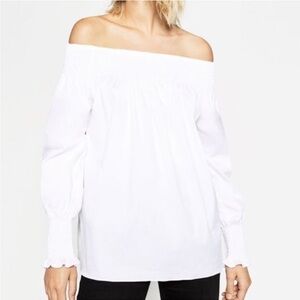 Zara Basic Collection White Off-Shoulder Top